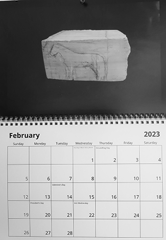lovato-taos art company-alabaster-horse-drawing-february 2023 calendar